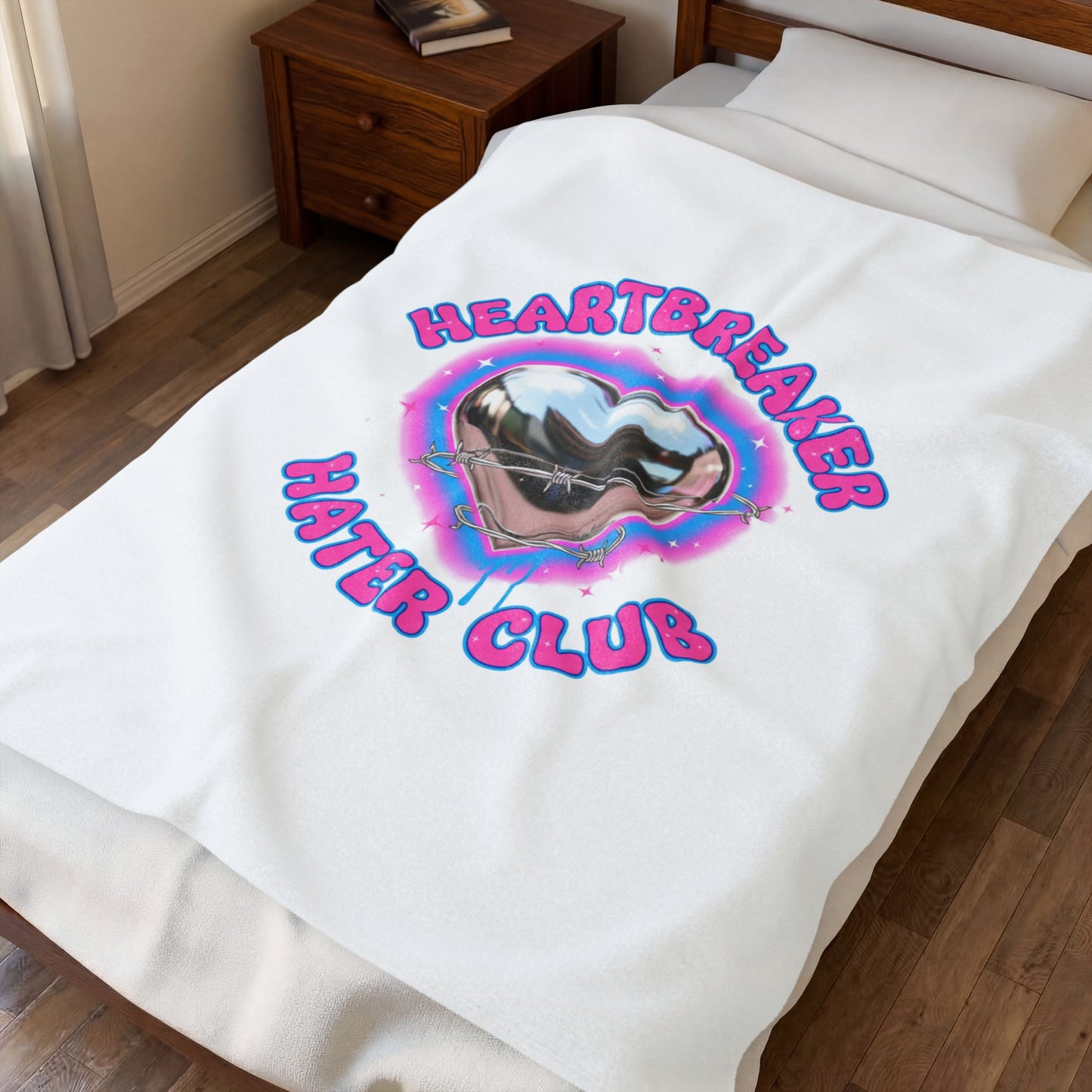 Heartbreaker Hater Club Velveteen Plush Blanket | neon airbrush Y2K