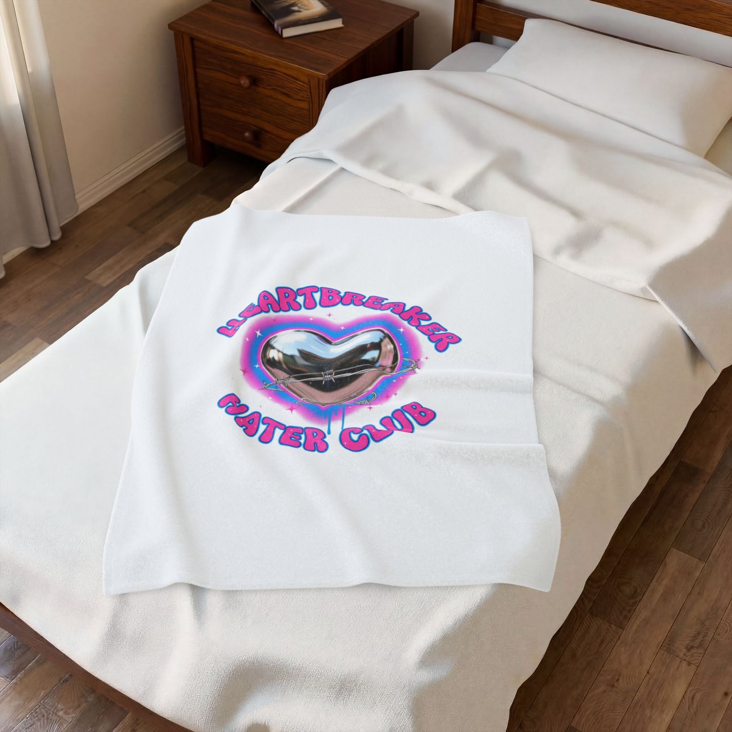 Heartbreaker Hater Club Velveteen Plush Blanket | neon airbrush Y2K